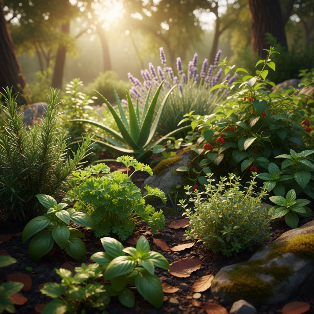 Свежи билки и растения в естествена среда